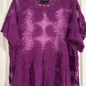 Lane Bryant Purple Ruffled Tunic with Relaxed Sleeves